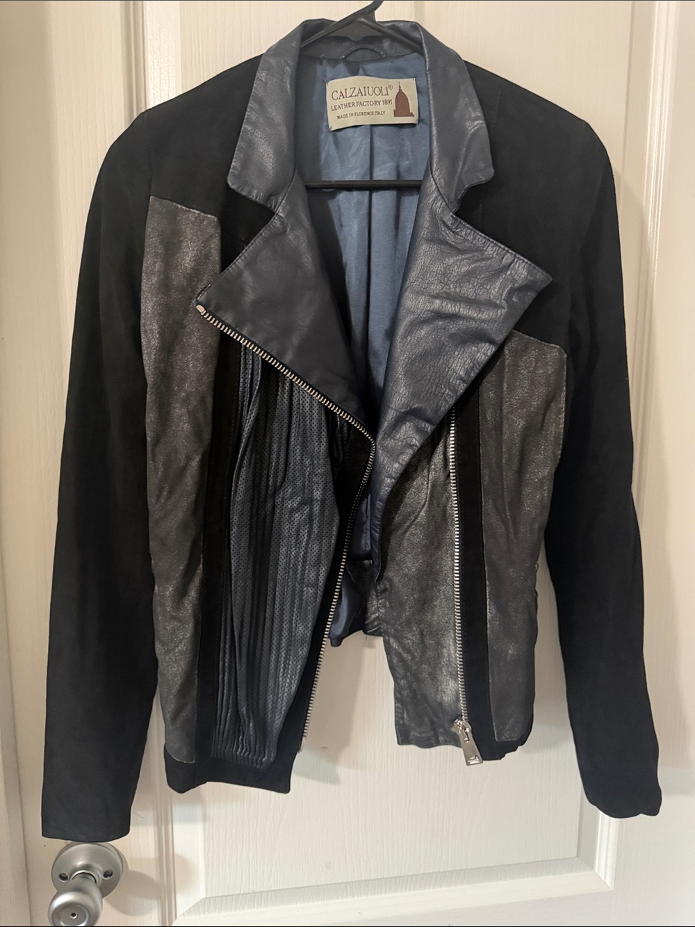 Black Leather & Suede Mixed-Media Moto Jacket